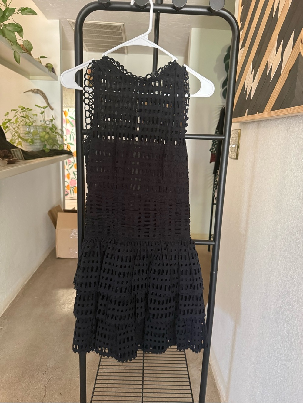 Black Crochet Tiered Dress - Women